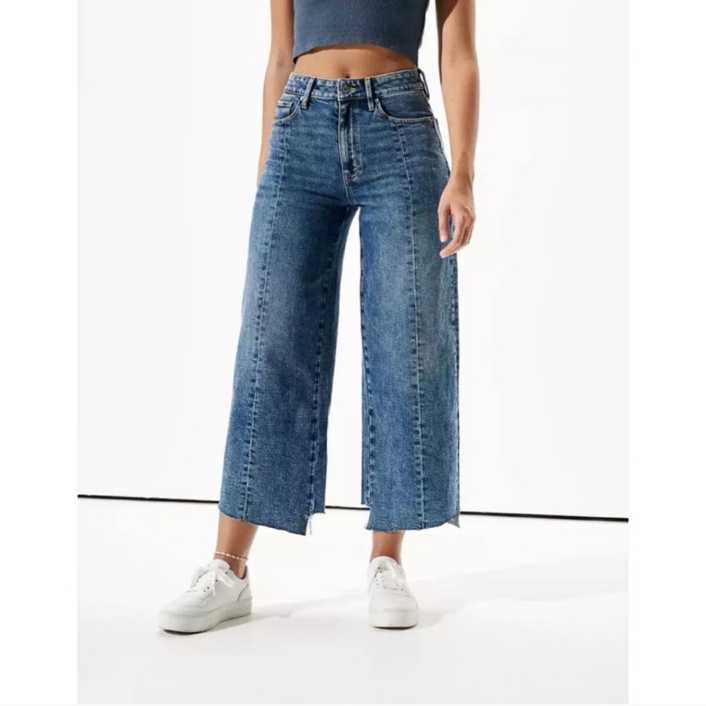 American Eagle Wide Leg Crop High-Rise High-Waisted Stretch Denim Pants Jeans 14
